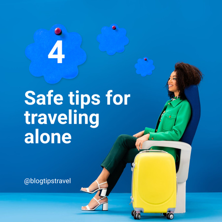 Platilla de diseño Woman Sitting with Suitcase for Travel Tips Instagram