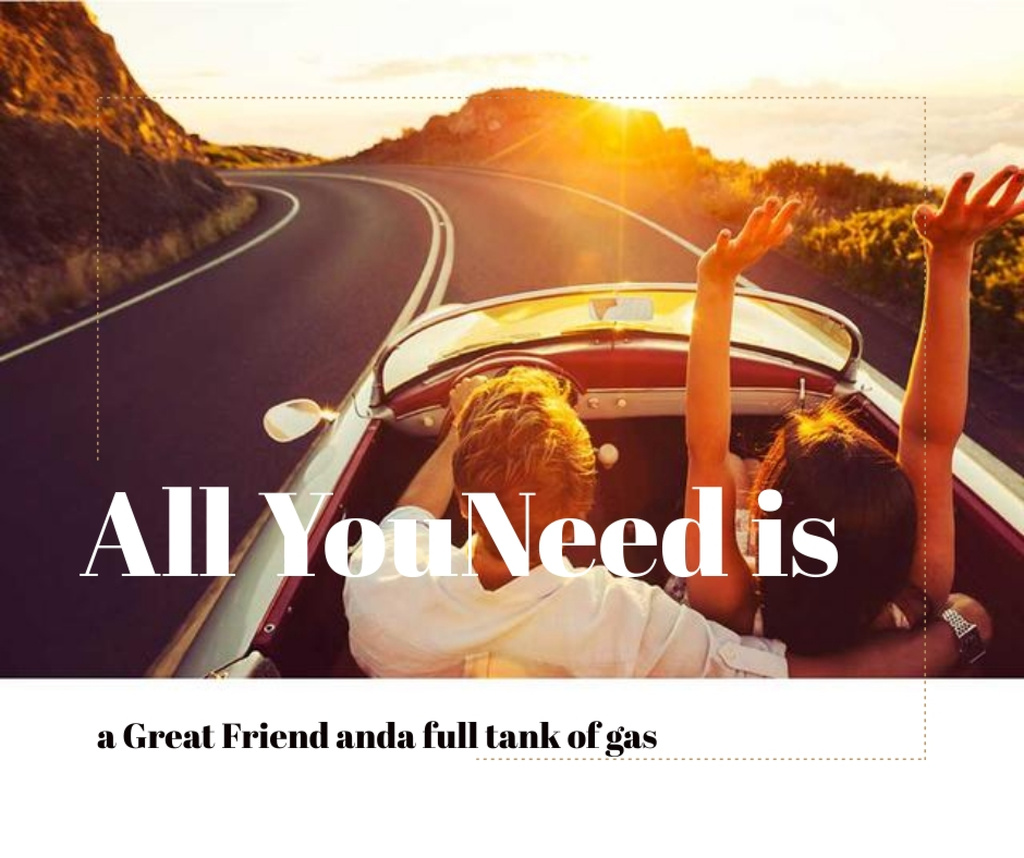Travel Inspiration Couple in Convertible Car on Road Facebook Design Template