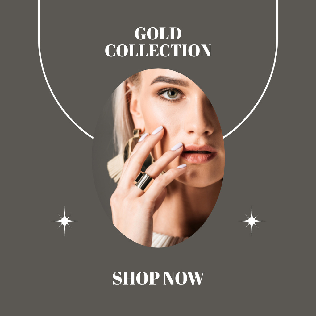 Grey Sale of Golden Rings Collection Instagram Design Template