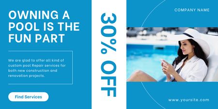 Discount for Installing Pools with Beautiful Woman in Hat Twitter Design Template