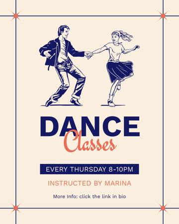 Dance Classes Ad with Sketch of Dancing Couple Instagram Post Vertical Design Template