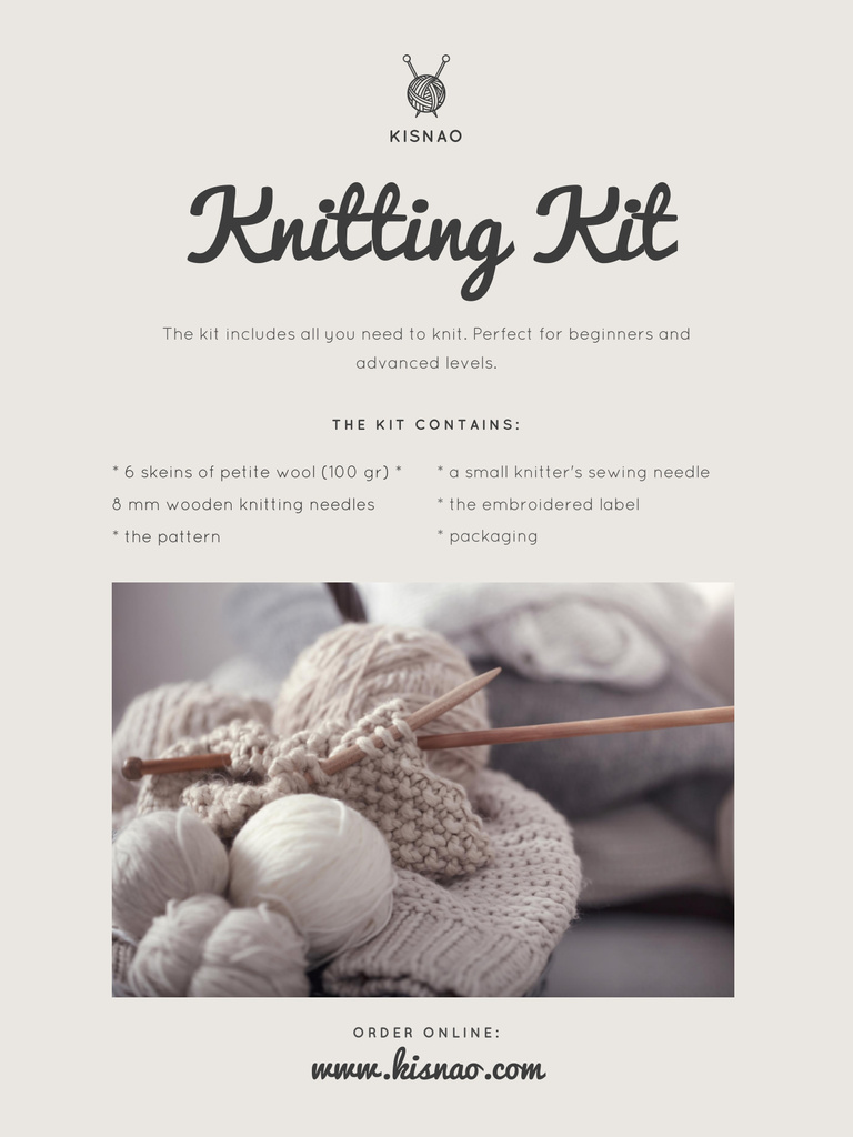 Premium Knitting Kit Sale Offer with Spools of Threads Poster US Design Template