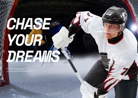 Modèle de visuel Joueur de hockey sur glace en casque sur stade avec bâton - Postcard