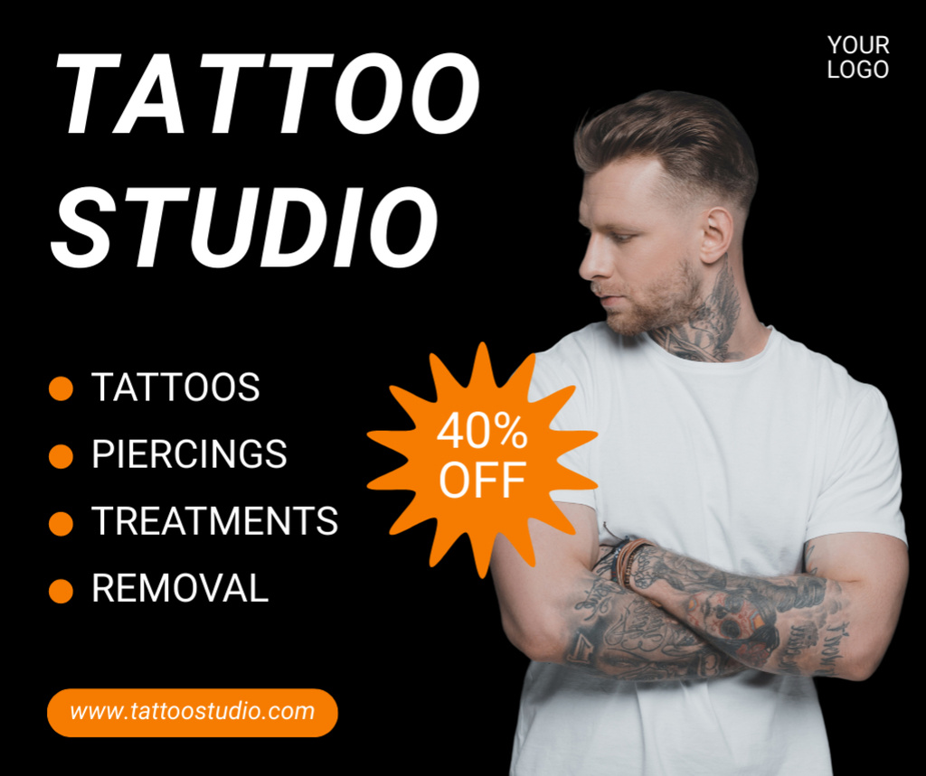 Ontwerpsjabloon van Facebook van Tattoo And Piercings Services Studio With Discount
