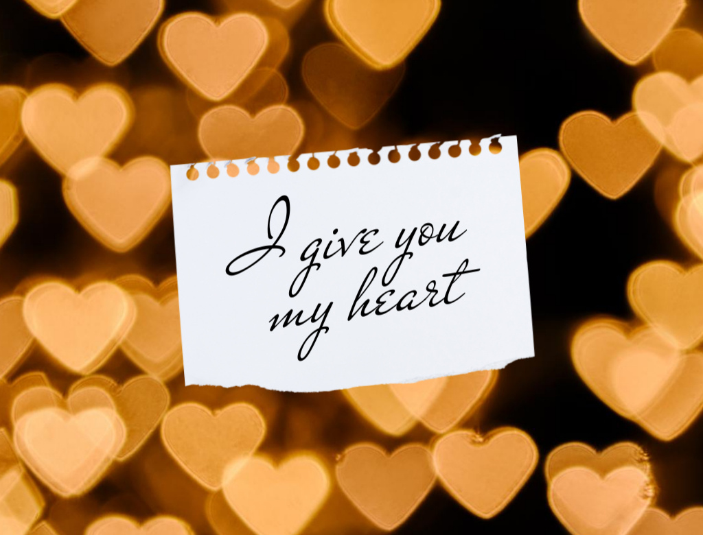 Designvorlage Cute Loving Phrase With Hearts Bokeh für Postcard 4.2x5.5in