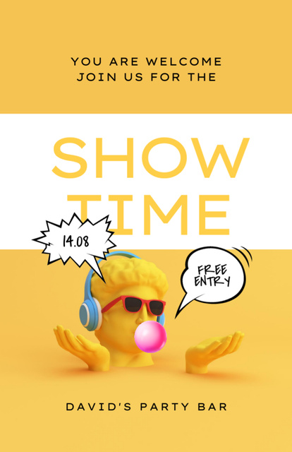 Plantilla de diseño de Joyful Party Event Ad with Funny Statue in Sunglasses Flyer 5.5x8.5in 