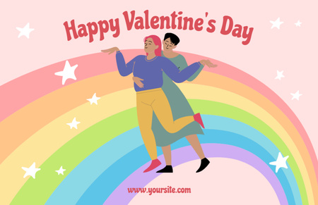 Happy Valentine's Day Greetings With Lesbian Couple Thank You Card 5.5x8.5in Design Template