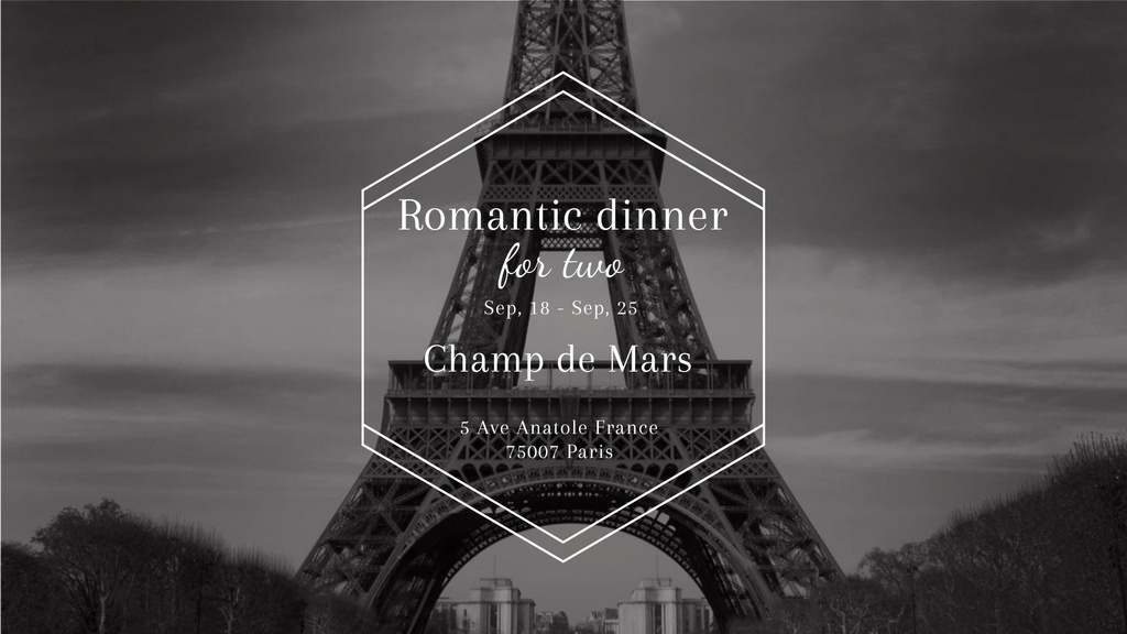 Romantic dinner in Paris invitation on Eiffel Tower FB event cover – шаблон для дизайну