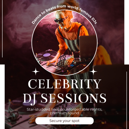 Ontwerpsjabloon van Instagram van Jonge vrouw DJ muziek afspelen in nachtclub