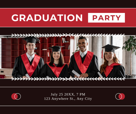Graduation Party with Happy Students in Gown Facebook Design Template