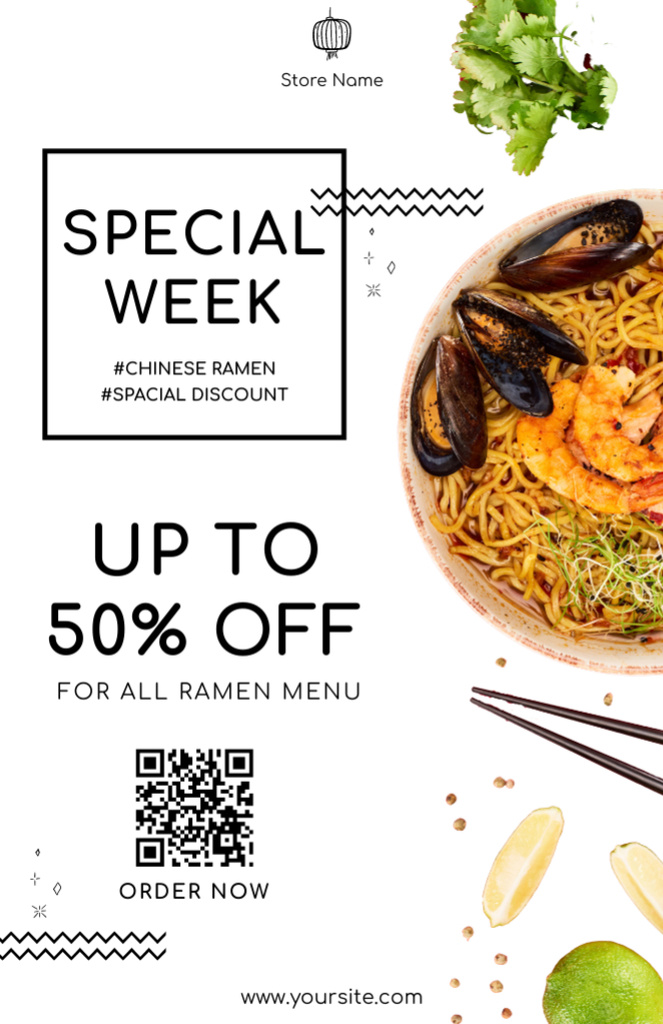 Template di design Special Weekly Discount on Mussel Noodles Recipe Card