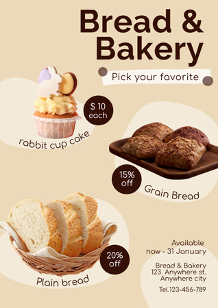 Bread And Bakery Store Sale Offer In Winter Poster Design Template