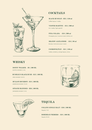 Designvorlage Bar Cocktails Skizzen für Menu