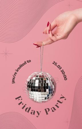Friday Party Announcement with Tiny Disco Ball Invitation 4.6x7.2in Tasarım Şablonu