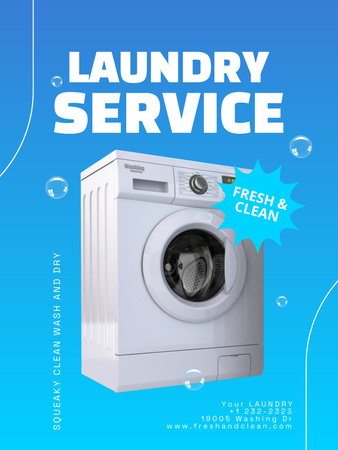 Laundry Service Offer on Blue Poster US tervezősablon