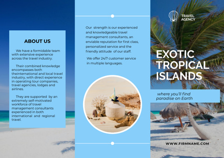 Exotic Vacations Offer with Palm Tree on Beach Brochure Din Large Z-fold Design Template