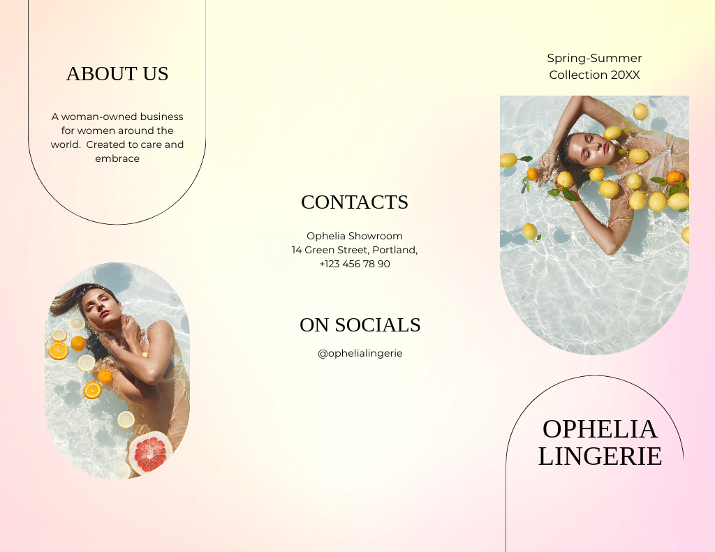 Lingerie Ad with Woman in Pool with Lemons Brochure 8.5x11in Tasarım Şablonu