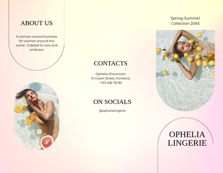 Ontwerpsjabloon van Brochure 8.5x11in van Lingerieadvertentie met vrouw in zwembad met citroenen