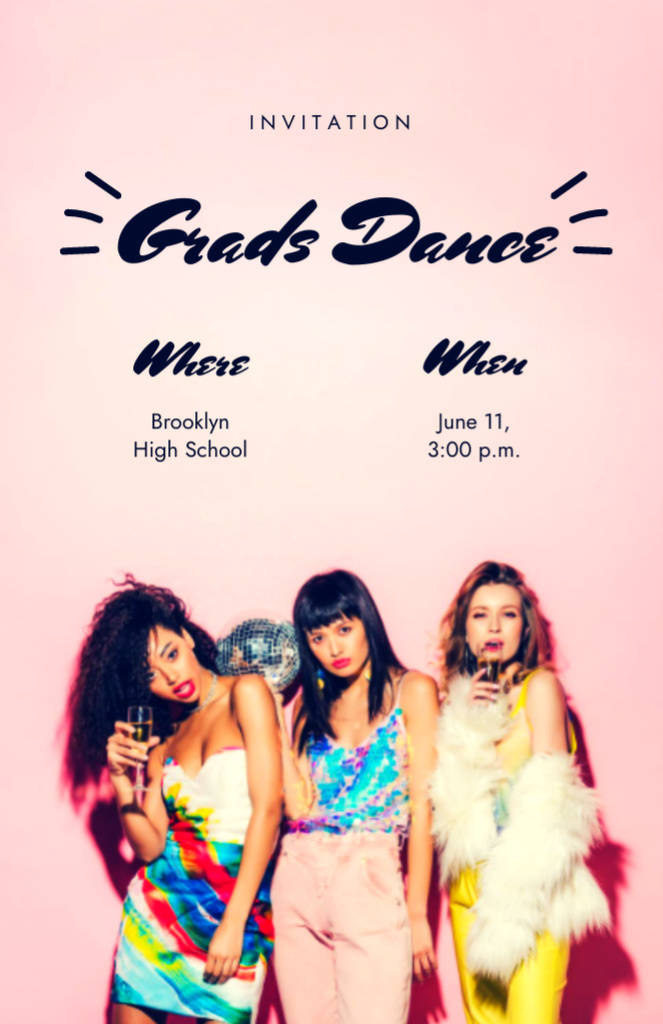 Graduation Dancing Party Announcement with Beautiful Women Invitation 5.5x8.5in – шаблон для дизайна