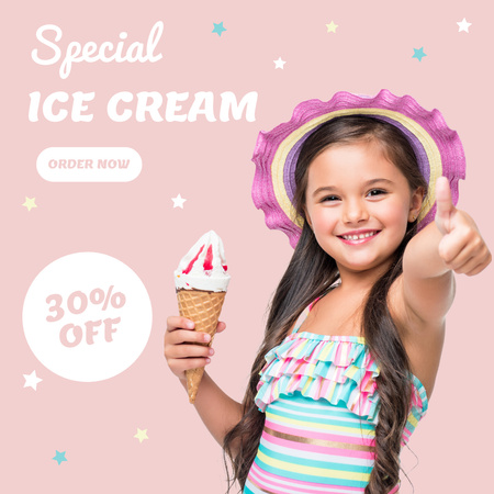 Little Girl Ice Cream Ad Instagram Design Template