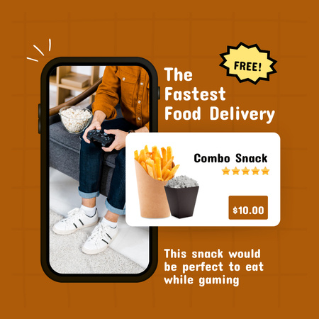 Plantilla de diseño de Oferta de servicio de entrega de comida más rápida Instagram AD 