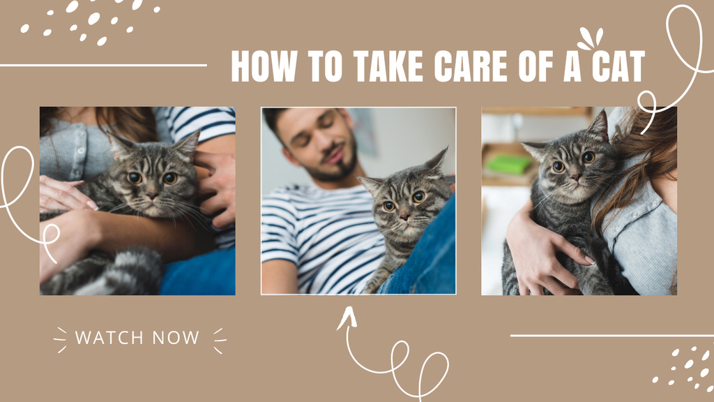 Young Man with Cute Cat at Home Youtube Thumbnail – шаблон для дизайна