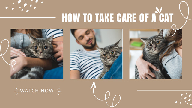Young Man with Cute Cat at Home Youtube Thumbnail Modelo de Design