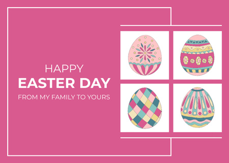 Collage of Traditional Dyed Easter Eggs on Pink Postcard 5x7in Design Template