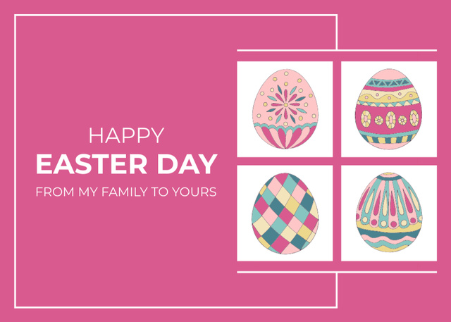Collage of Traditional Dyed Easter Eggs on Pink Postcard 5x7in – шаблон для дизайну