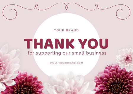Thank You Message with Pink Chrysanthemums Flowers Card Design Template