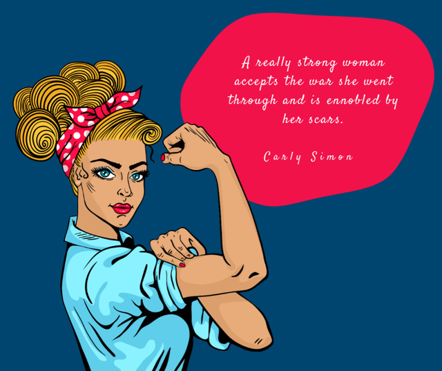 Pin up woman illustration with quote text Facebook Modelo de Design