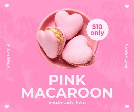 Pink Heart-Shaped Macarons Facebook Design Template