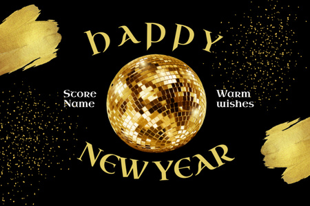 New Year Holiday Greeting with Golden Disco Ball Postcard 4x6in Design Template