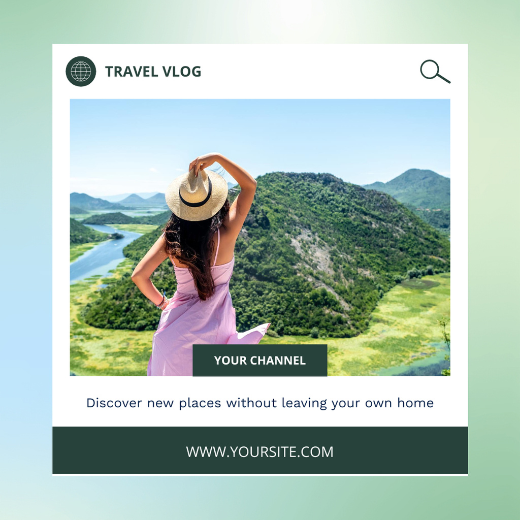 Travel Blog Promotion with Young Woman in Landscape Instagram Šablona návrhu
