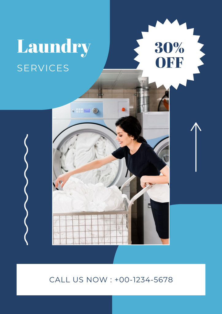 Discount Offer for Laundry Services with Woman Poster Modelo de Design