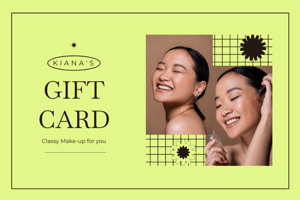 Beauty Salon Ad with Young Woman with Glowing Skin Gift Certificateデザインテンプレート
