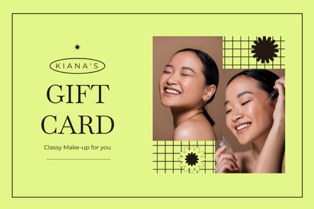 Beauty Salon Ad with Young Woman with Glowing Skin Gift Certificate Design Template