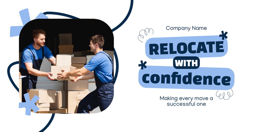 Relocating Services Offer with Men carrying Boxes Facebook AD Design Template
