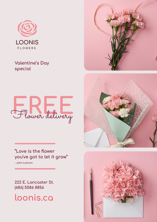 Valentines Day Flowers Delivery Offer  Poster Design Template