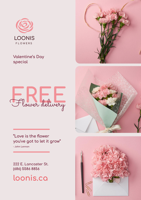 Valentines Day Flowers Delivery Offer  Poster – шаблон для дизайна