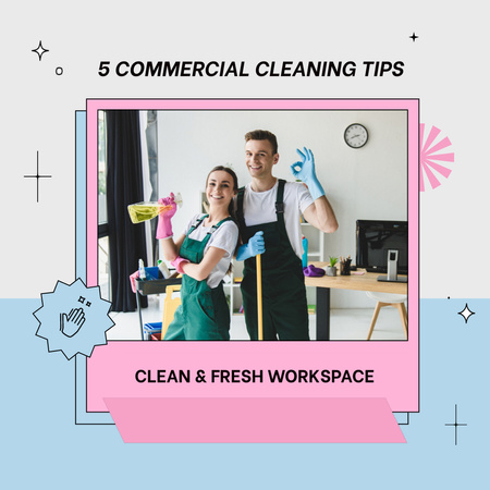 Designvorlage Kommerzielle Reinigungstipps für einen sauberen Arbeitsplatz für Animated Post