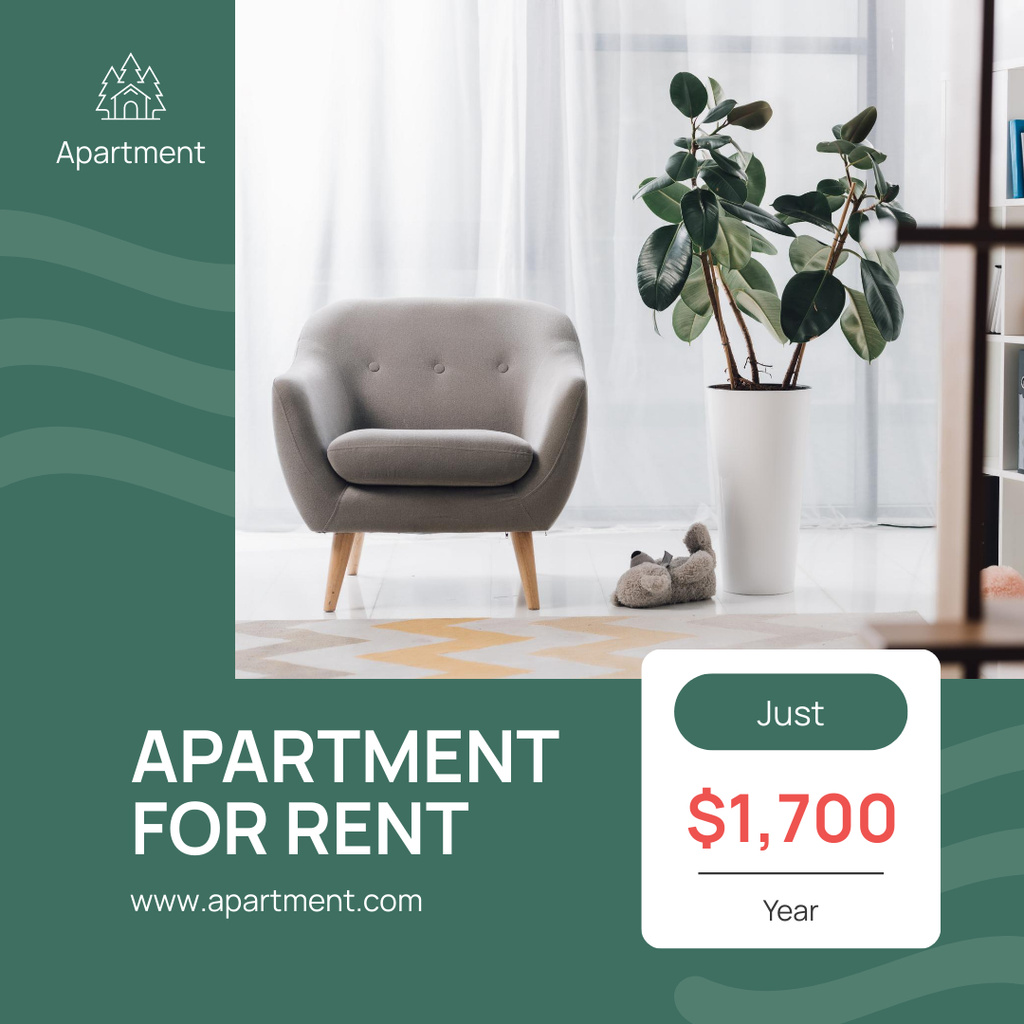 Cozy Apartment For Rent Offer With Plant And Armchair Instagram tervezősablon