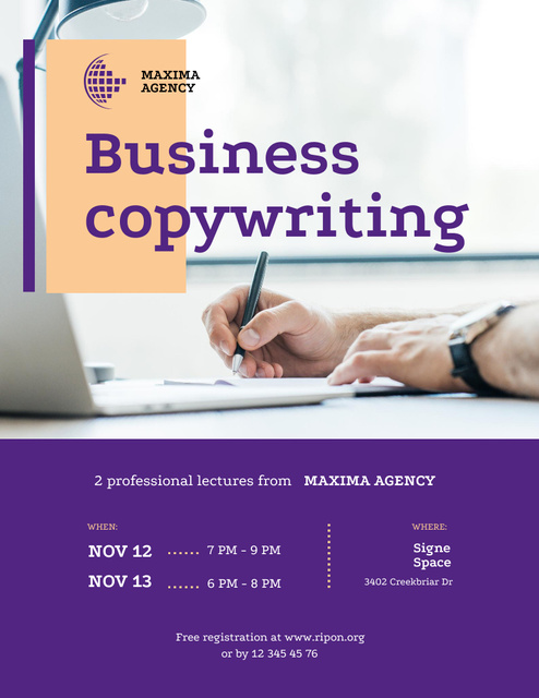 Business Copywriting and Marketing Course Poster 8.5x11in Design Template