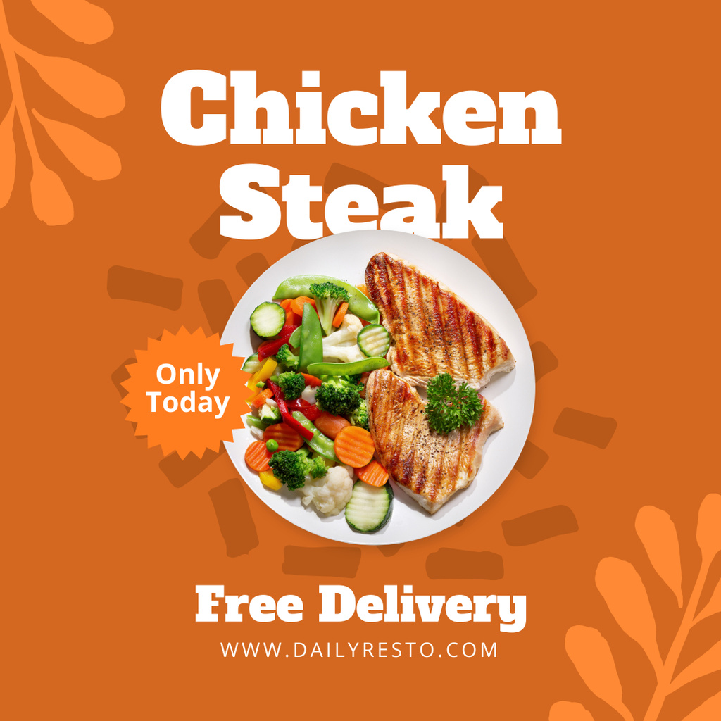 Free Delivery of Chicken Steak Instagram Design Template