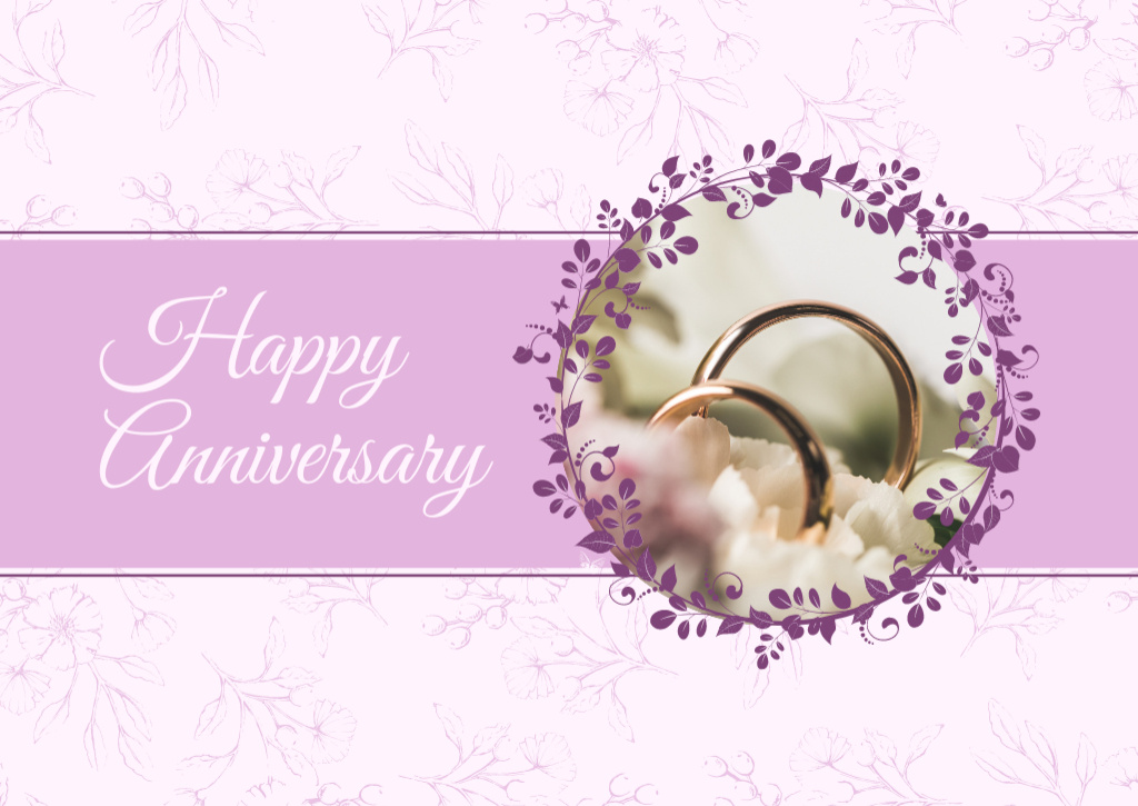 Happy Anniversary with Wedding Rings Card Tasarım Şablonu