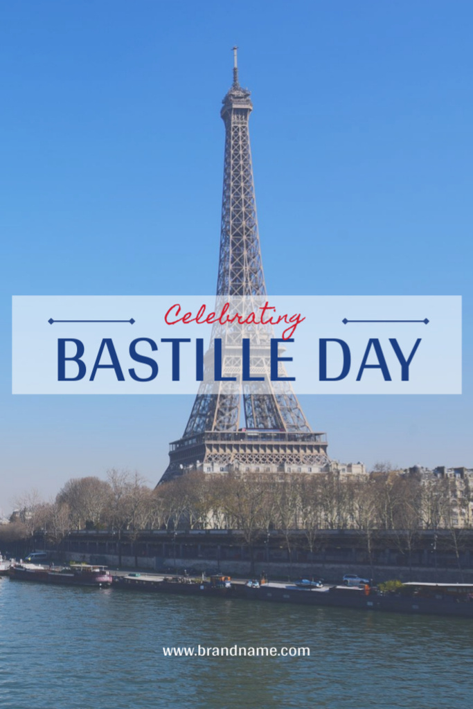 Bastille Day Celebration Announcement with View of Paris Postcard 4x6in Vertical Design Template