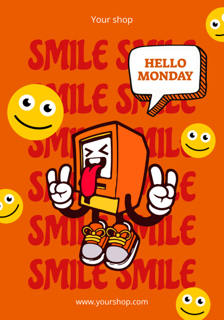 Platilla de diseño Hello Monday Quote with Funny Character Showing Tongue Poster 28x40in