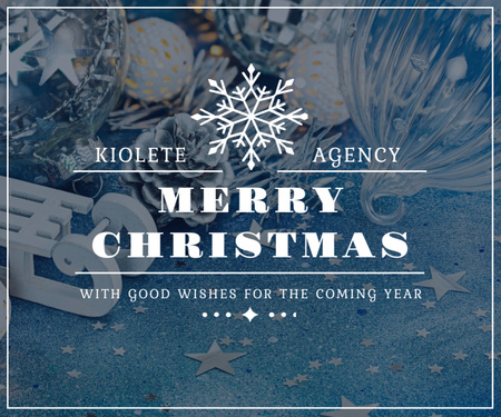 Platilla de diseño Christmas Greeting with Shiny Decorations in Blue Medium Rectangle