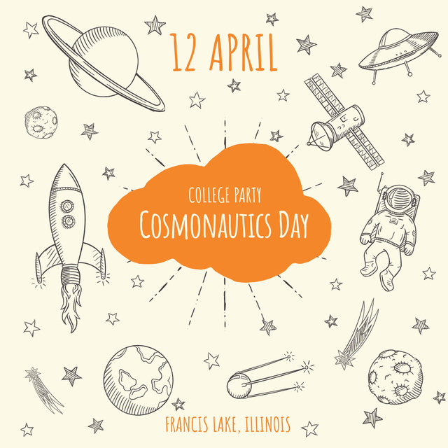 Cosmonautics day Party Announcement Instagramデザインテンプレート
