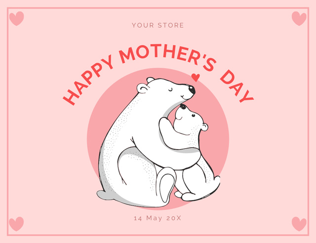 Modèle de visuel Mother's Day Holiday Greeting with Mama and Kid Bears - Thank You Card 5.5x4in Horizontal